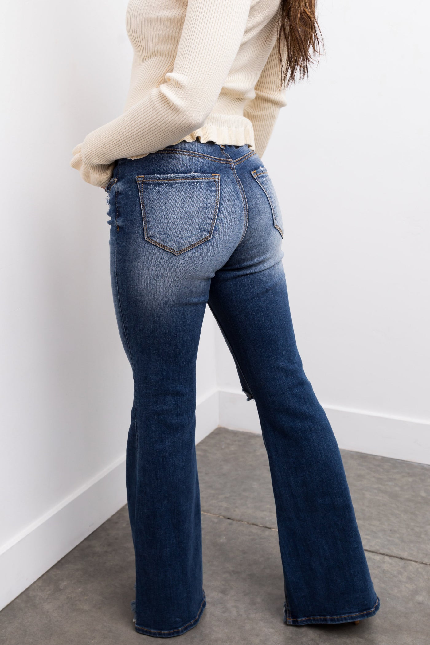 Risen Dark Wash High Rise Side Slit Flare Jeans