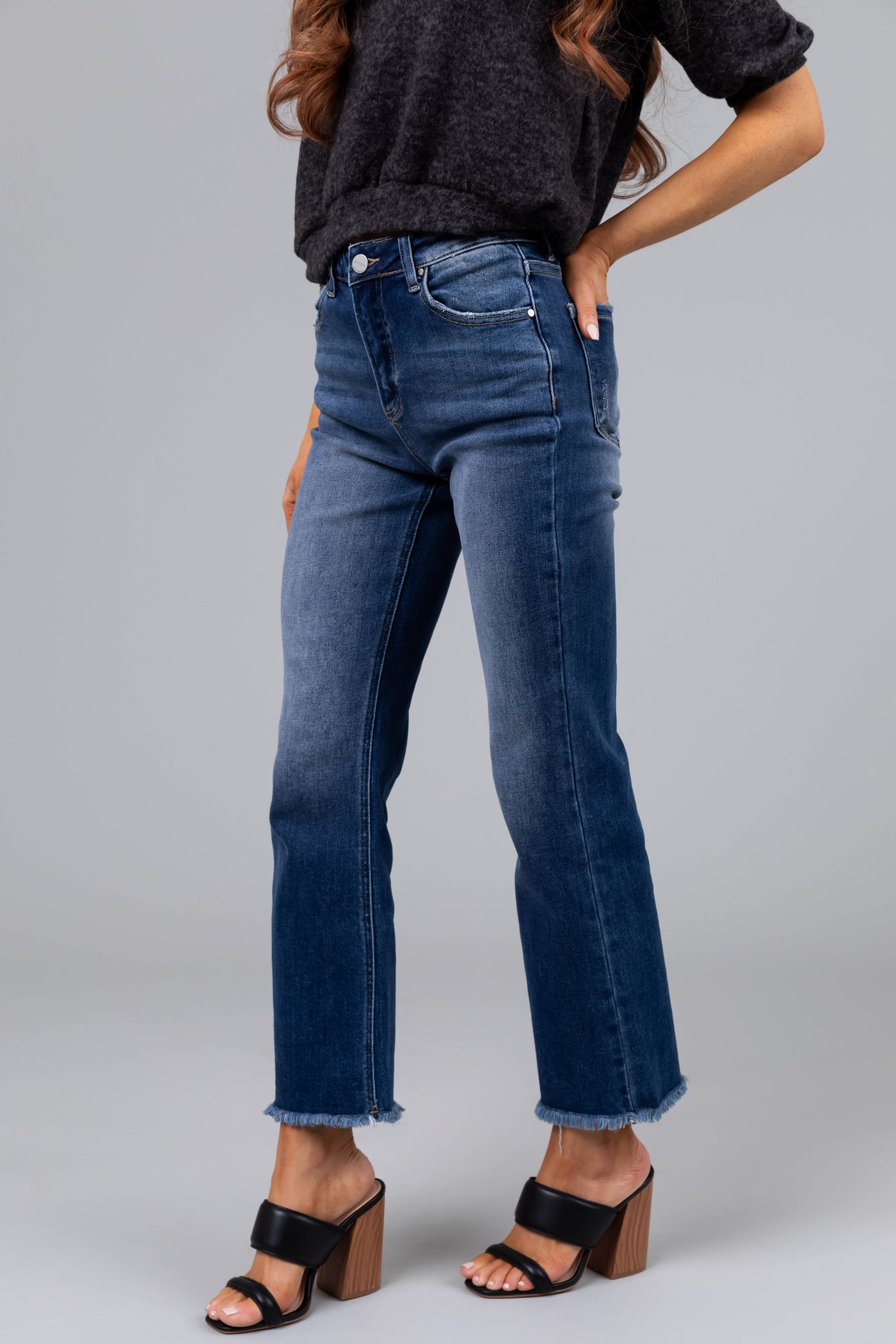 Risen Medium Wash High Rise Straight Leg Jeans