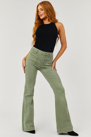 Risen Sage High Rise Bell Bottom Front Pocket Jeans
