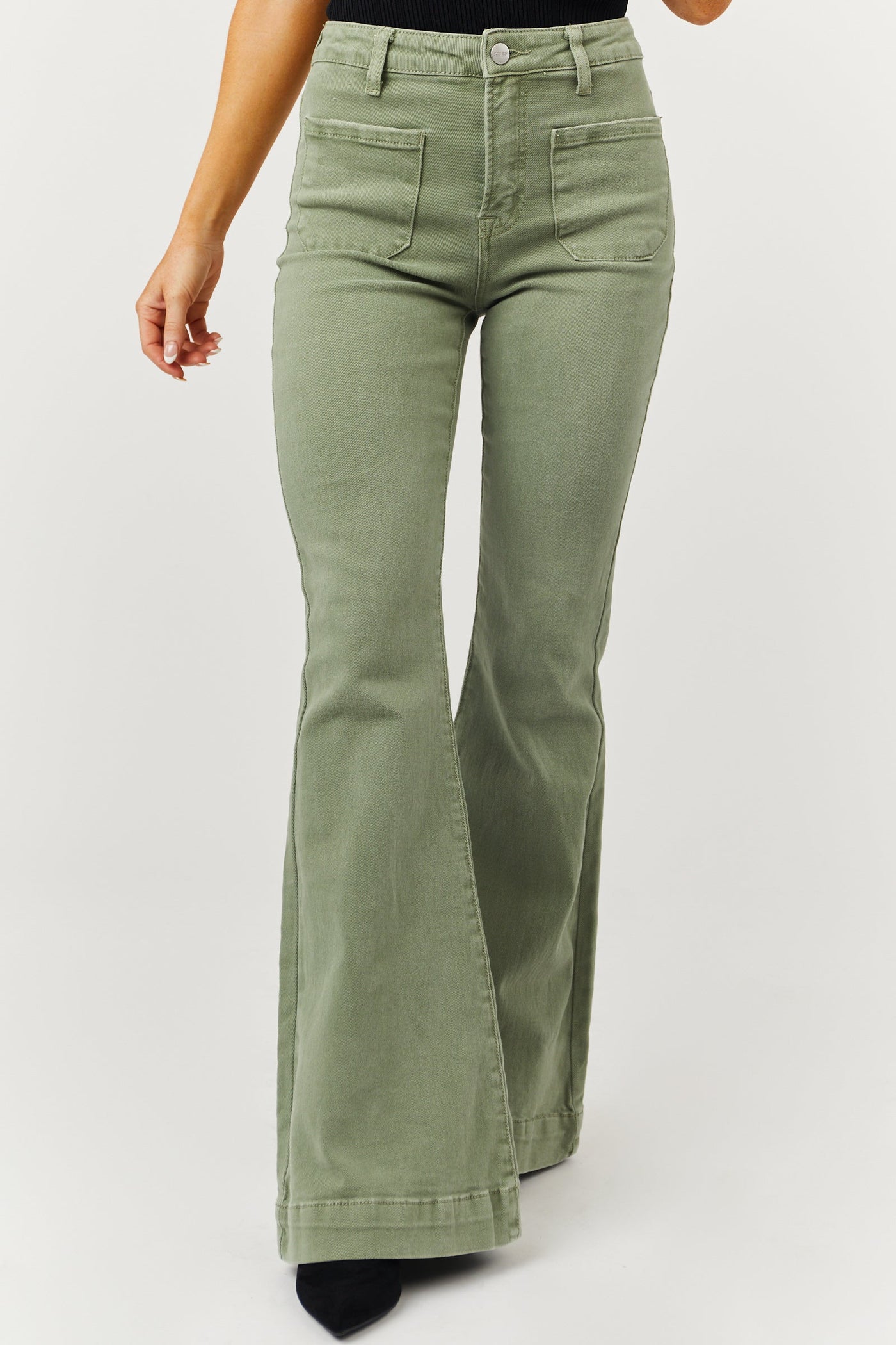 Risen Sage High Rise Bell Bottom Front Pocket Jeans