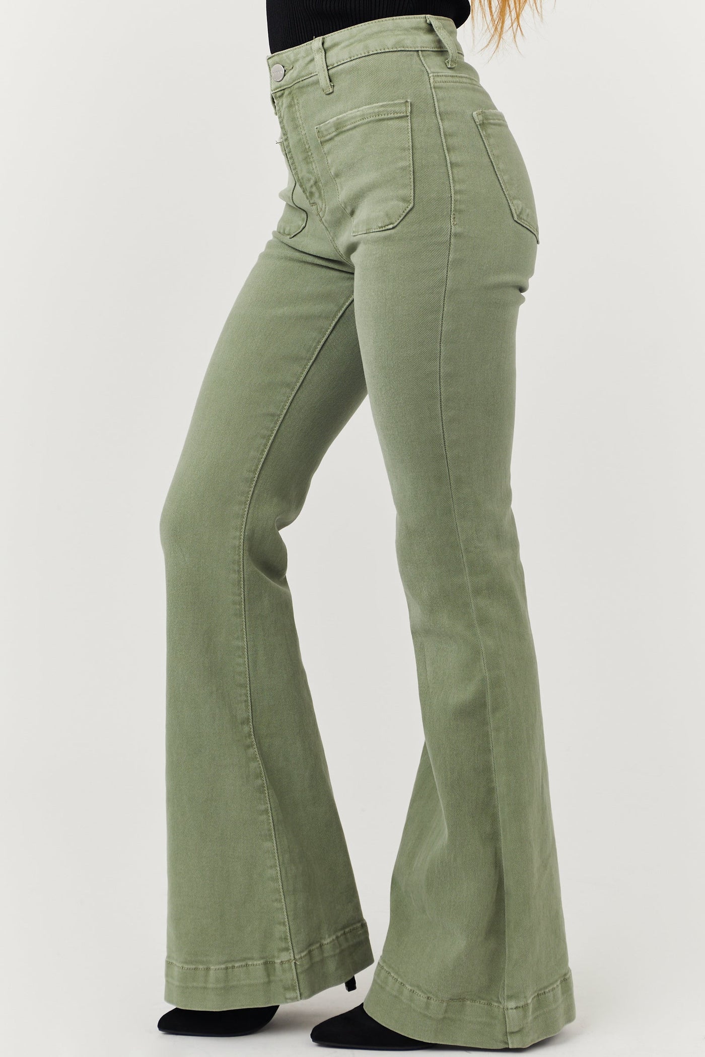 Risen Sage High Rise Bell Bottom Front Pocket Jeans