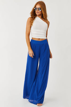 Royal Blue High Rise Woven Wide Leg Pants