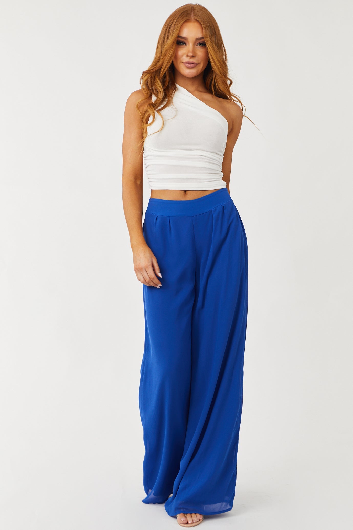 Royal Blue High Rise Woven Wide Leg Pants