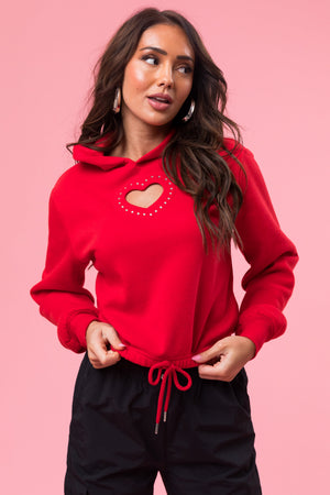 Ruby Heart Cut Out Rhinestone Hoodie