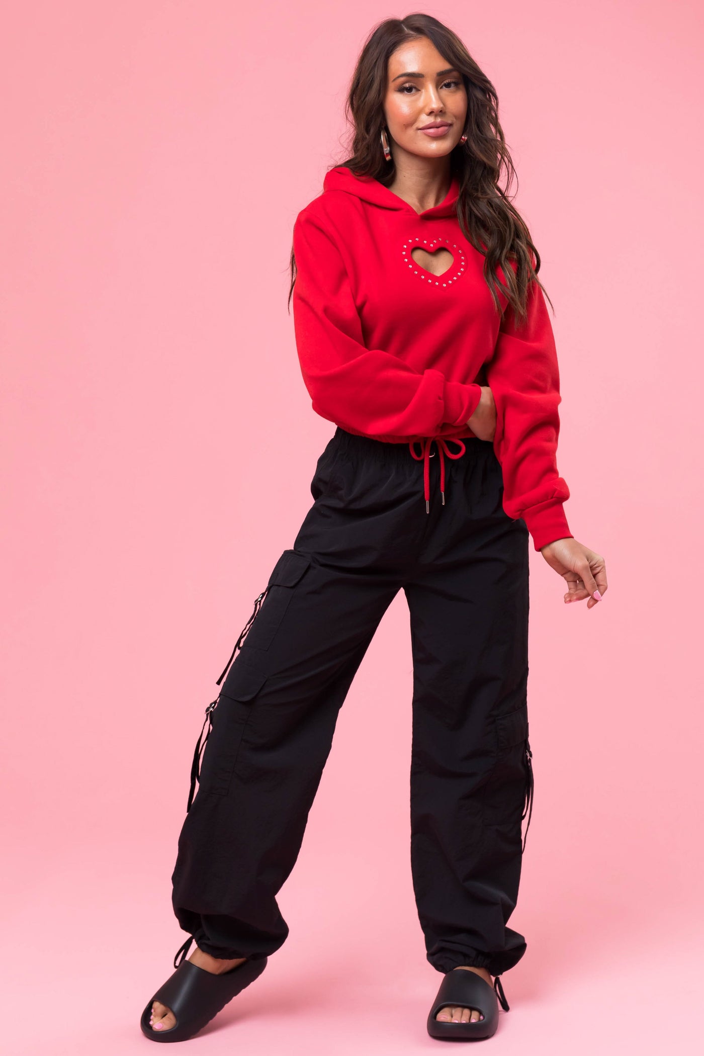Ruby Heart Cut Out Rhinestone Hoodie