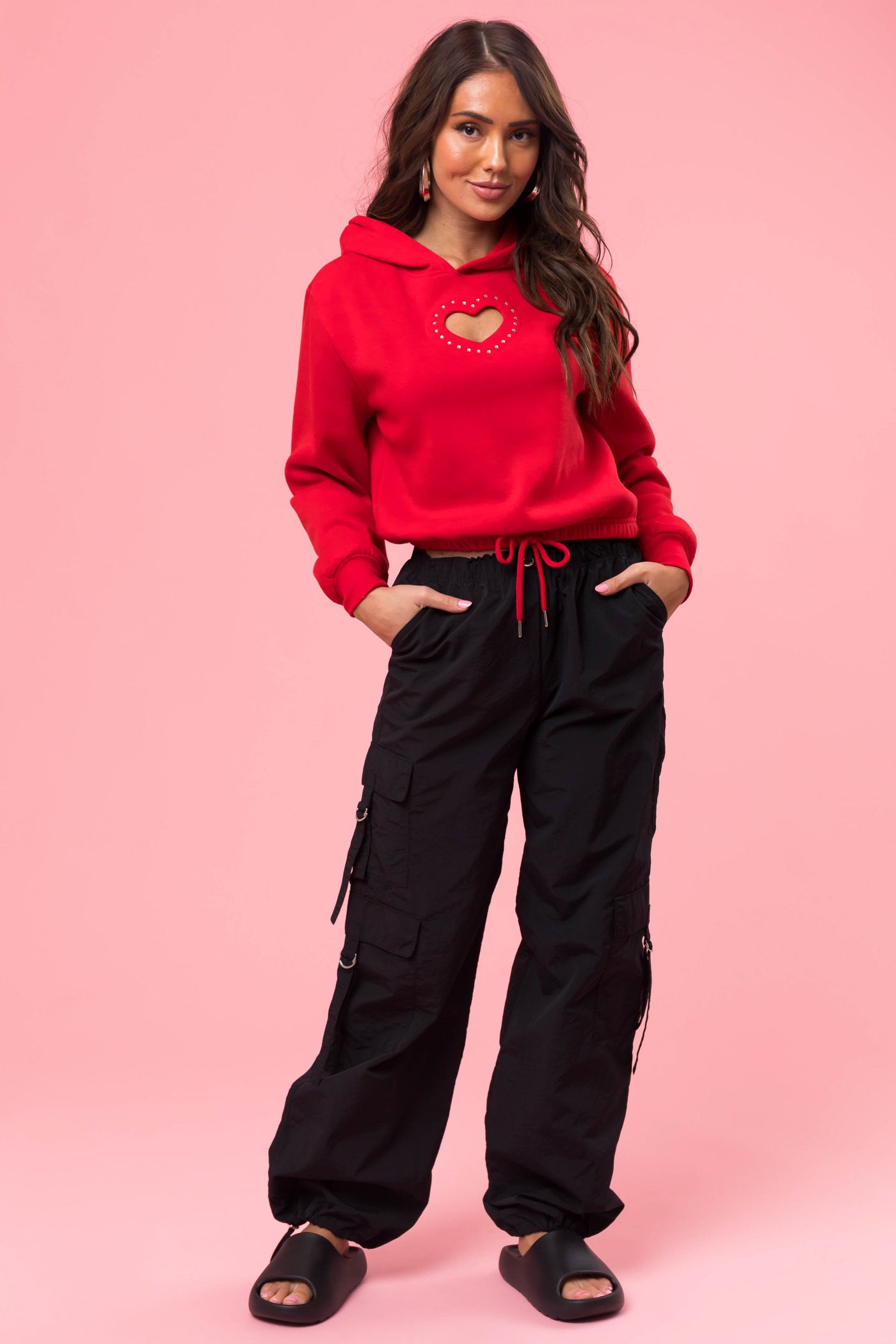 Ruby Heart Cut Out Rhinestone Hoodie