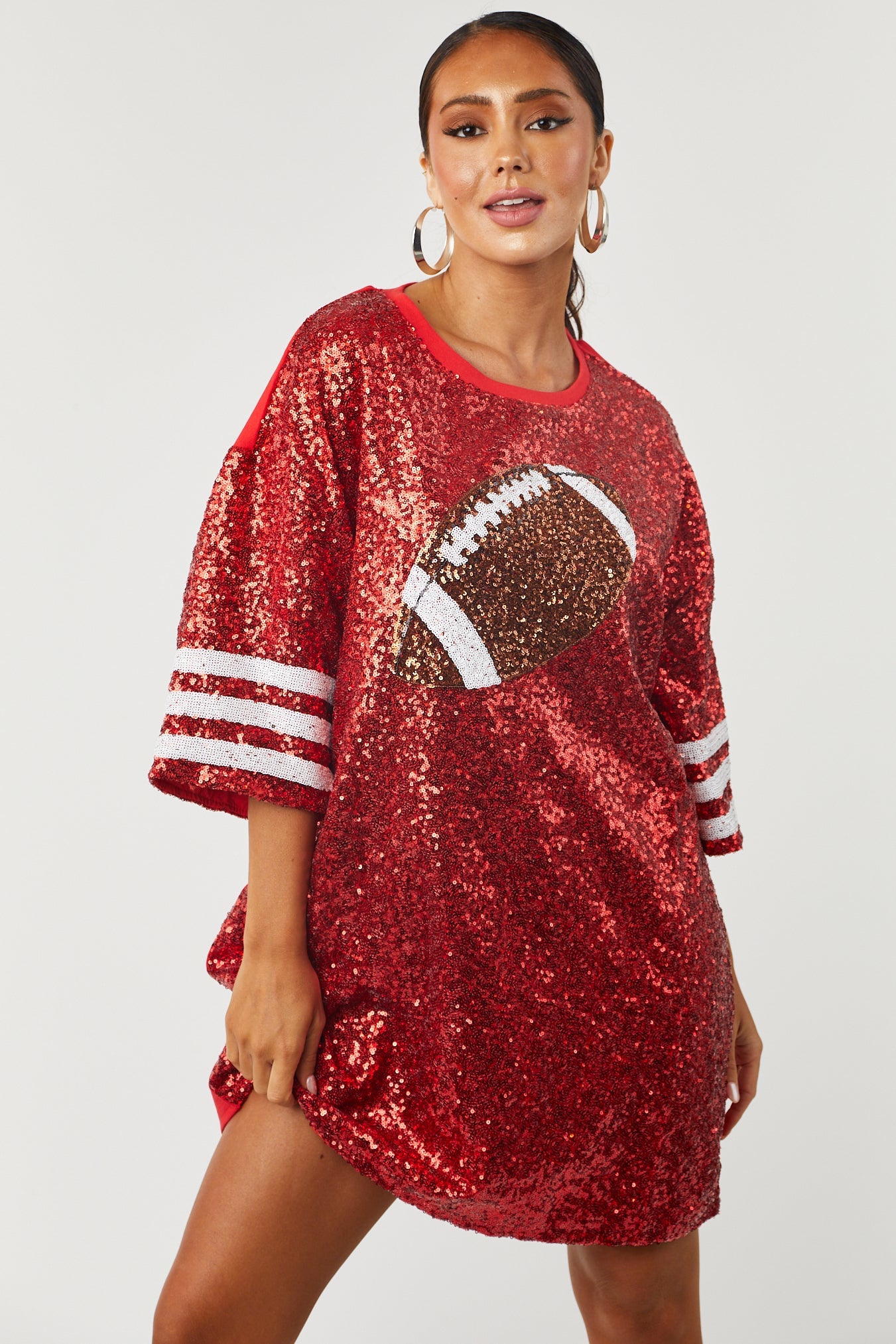 Ruby Red Football Sequin Loose Fit Shirt Dress