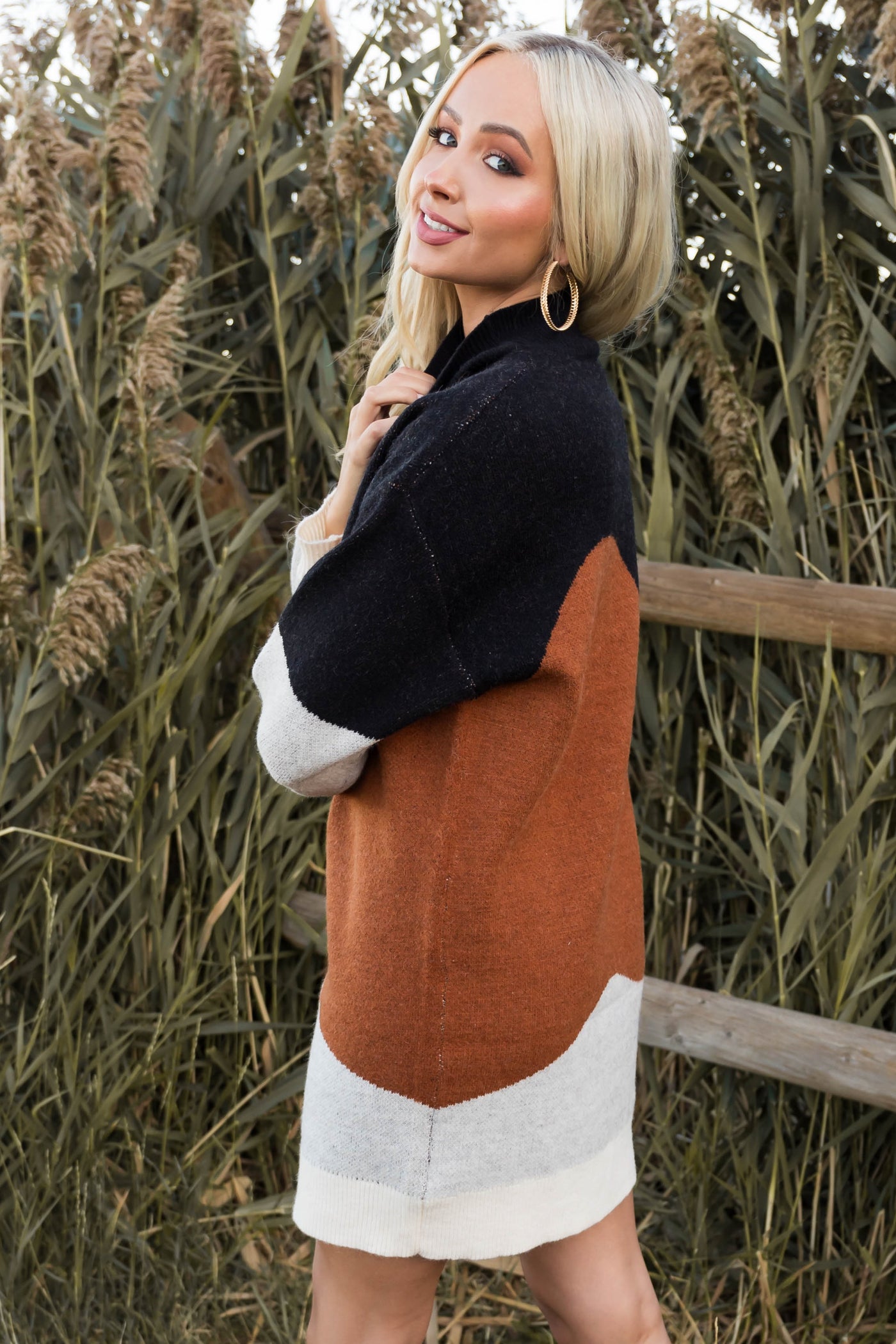 Rust Colorblock Short Sweater Dress