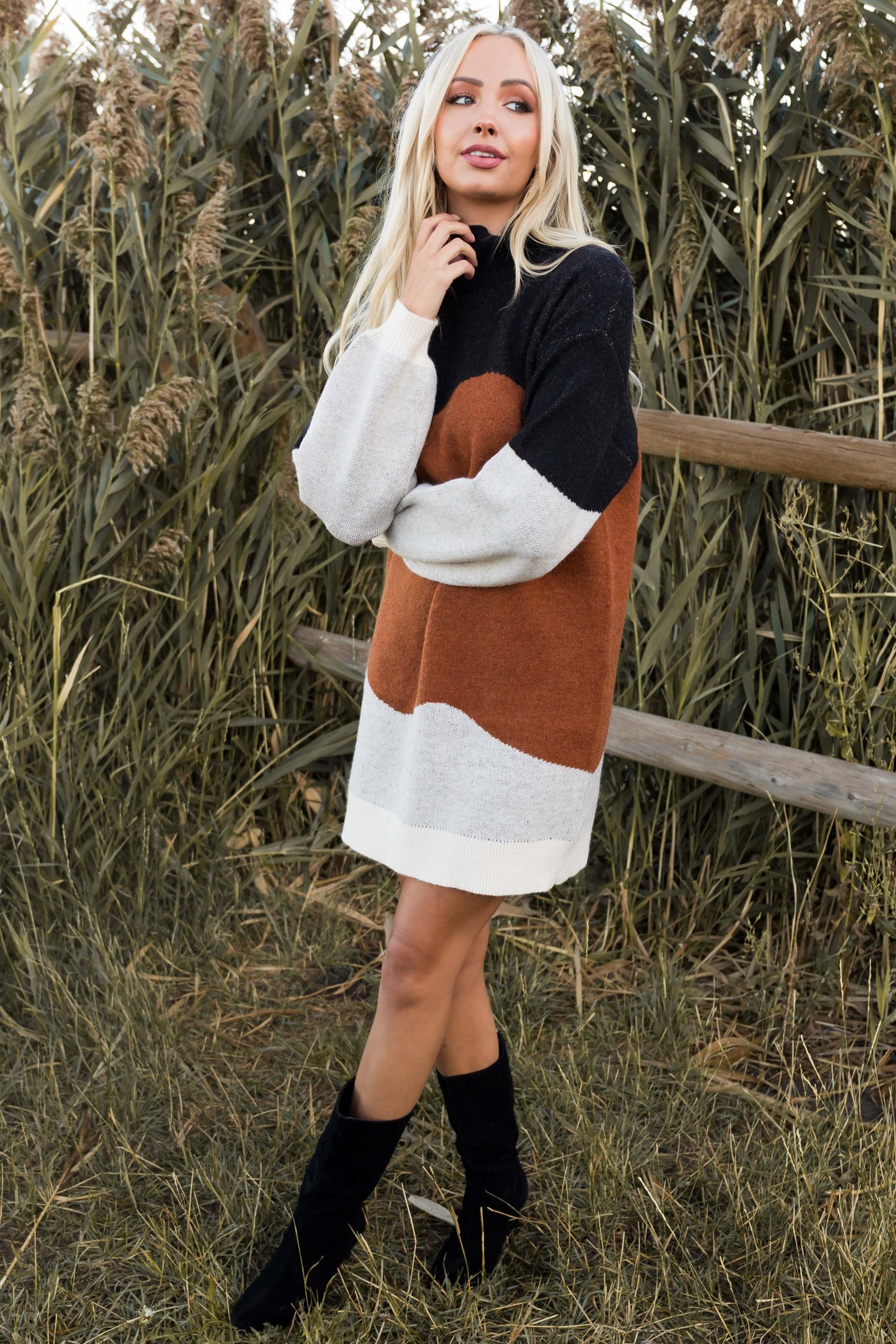 Rust Colorblock Short Sweater Dress