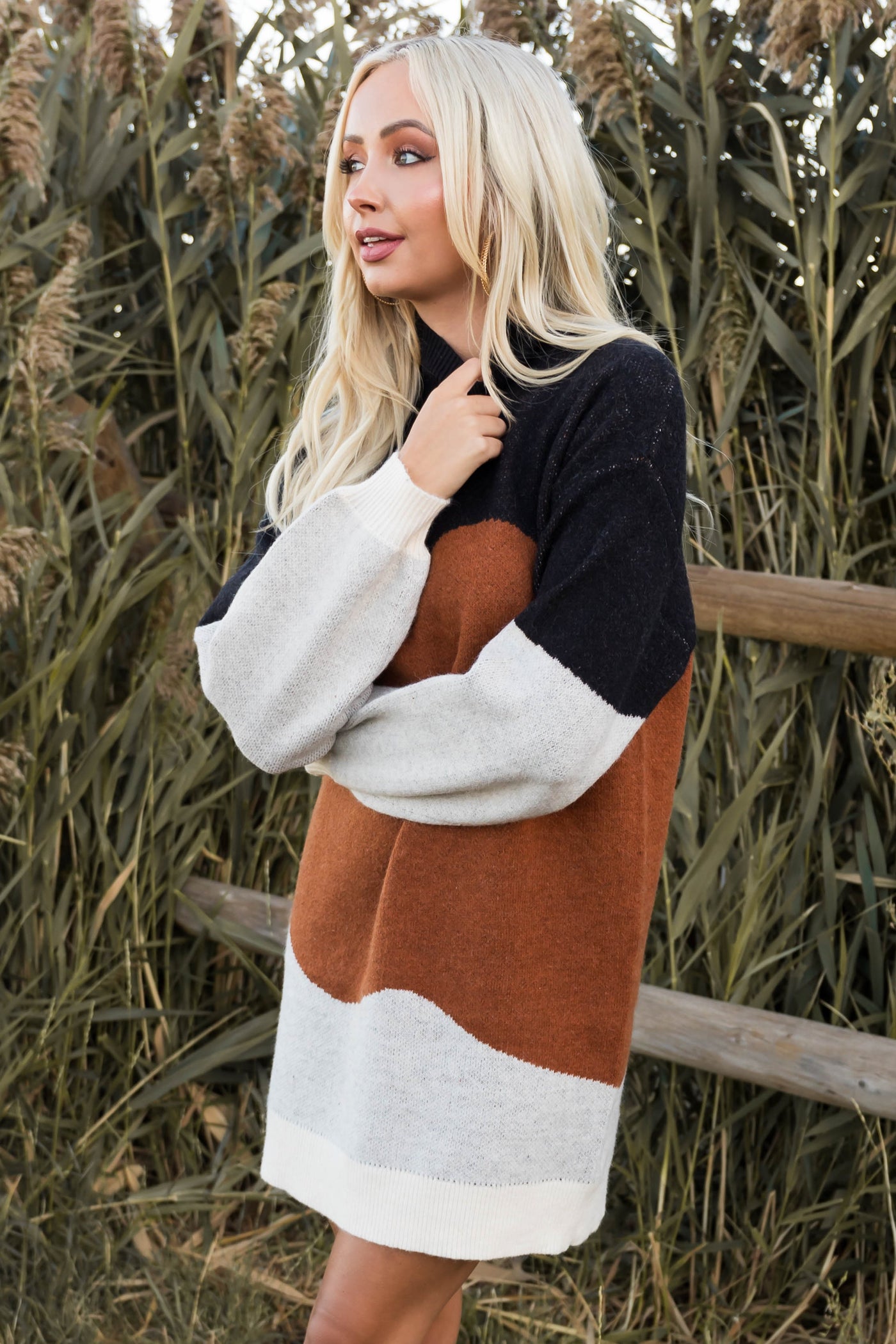 Rust Colorblock Short Sweater Dress