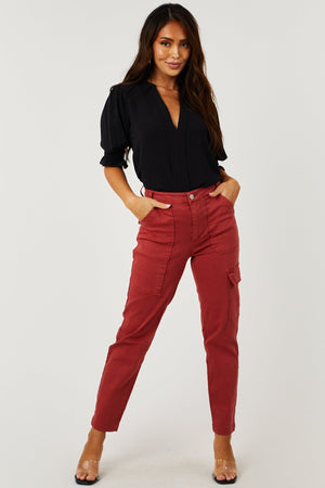 Rust High Rise Cargo Straight Jeans