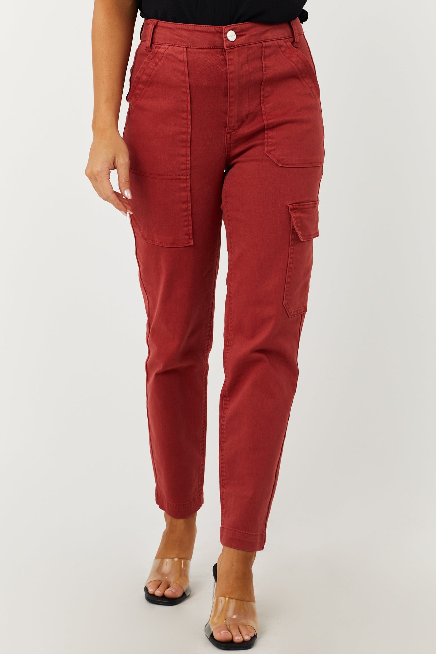 Rust High Rise Cargo Straight Jeans