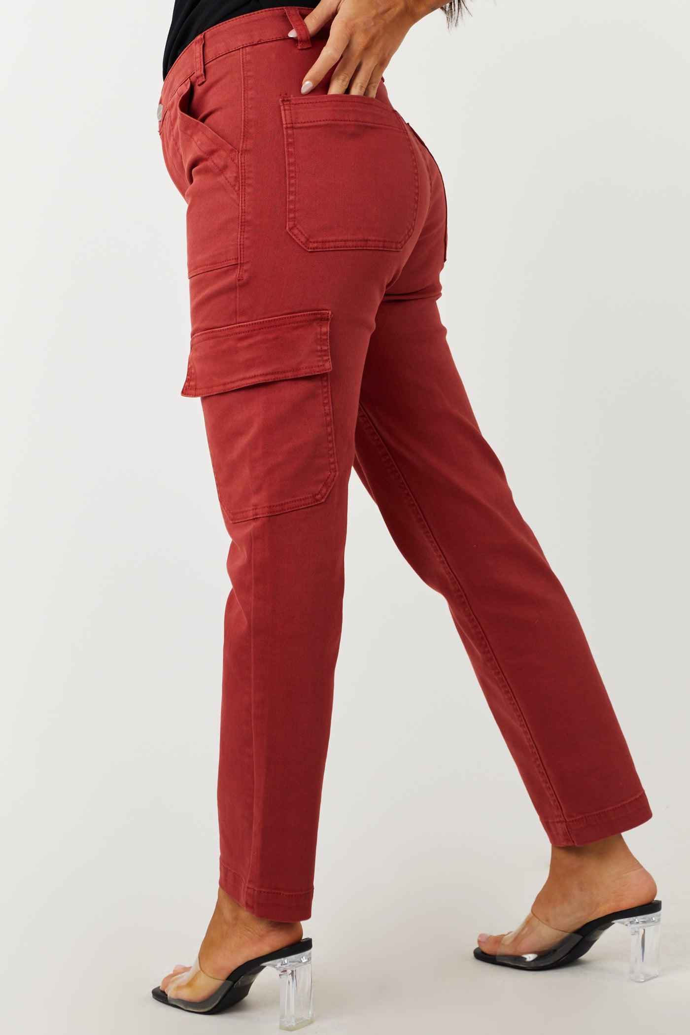 Rust High Rise Cargo Straight Jeans