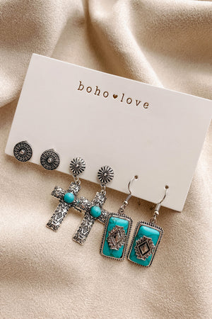 Rustic Turquoise 3 Piece Earring Set