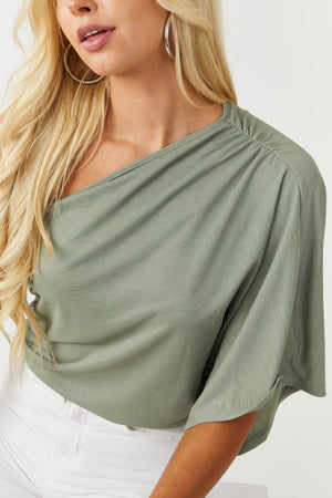 Sage One Shoulder Dolman Sleeve Soft Knit Top