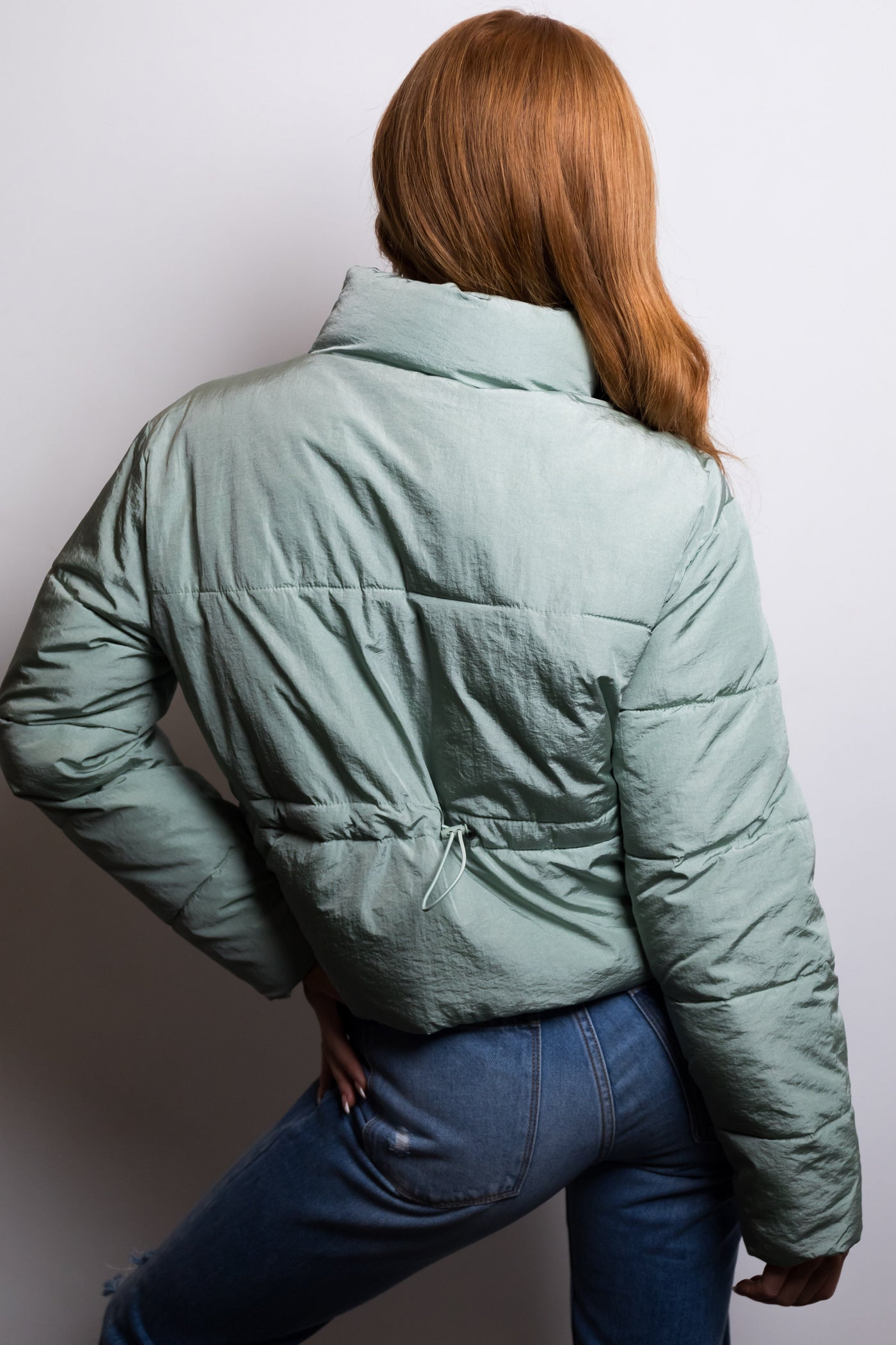 Sage Zip Up Quilted Puffer Jacket with Sheen