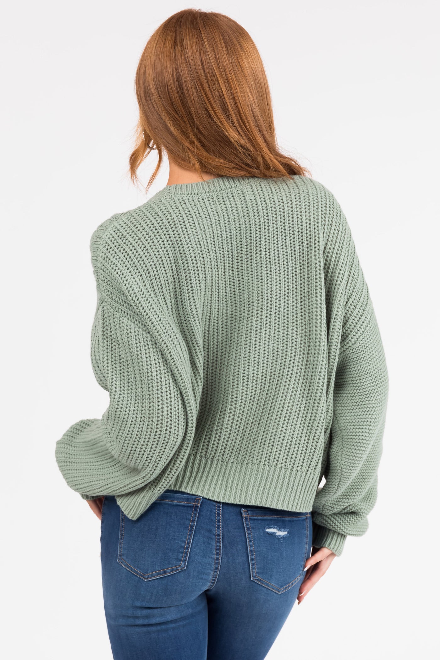 Sage and Ivory Colorblock Cable Knit Sweater