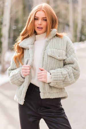 Sage Soft Sherpa Button Down Jacket