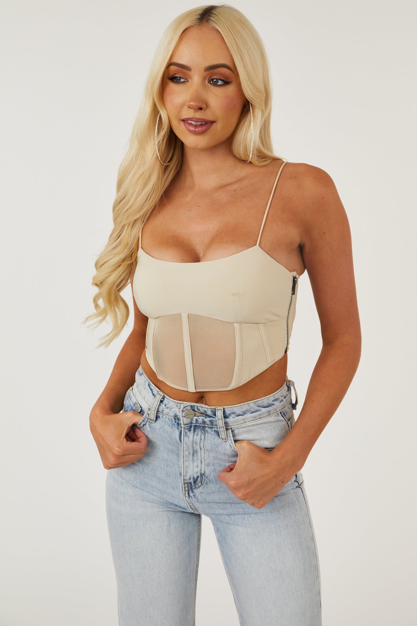 Sand Padded Mesh Corset Tank Top