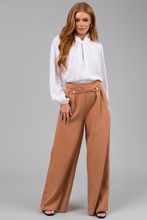 Sandstone Criss Cross Button Wide Leg Pants