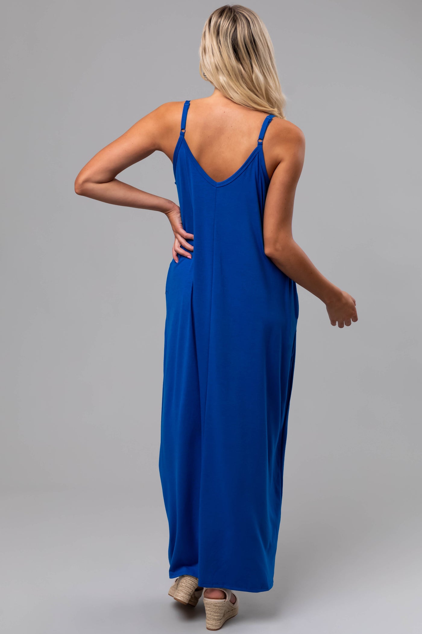Sapphire Sleeveless Knit Maxi Dress with Pockets
