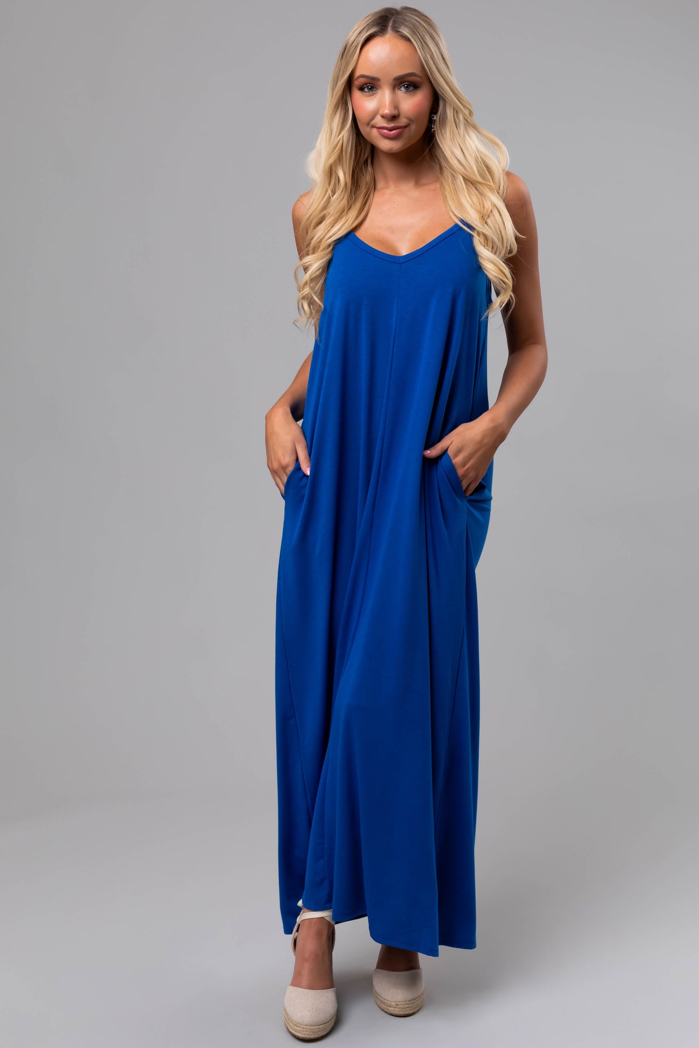 Sapphire Sleeveless Knit Maxi Dress with Pockets