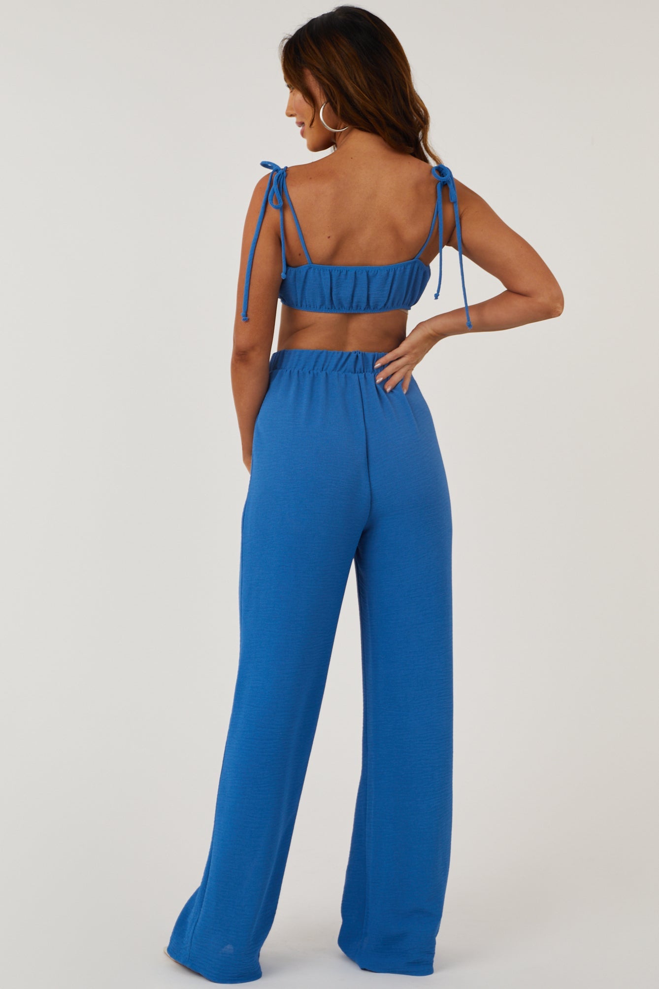 Sapphire Tie Strap Crop Top and Pants Set