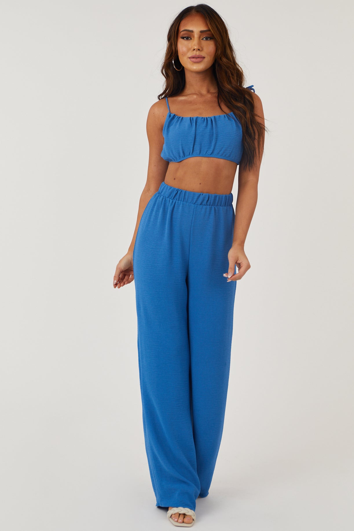 Sapphire Tie Strap Crop Top and Pants Set