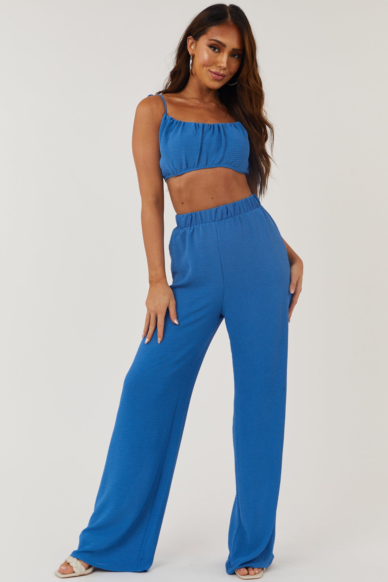Sapphire Tie Strap Crop Top and Pants Set