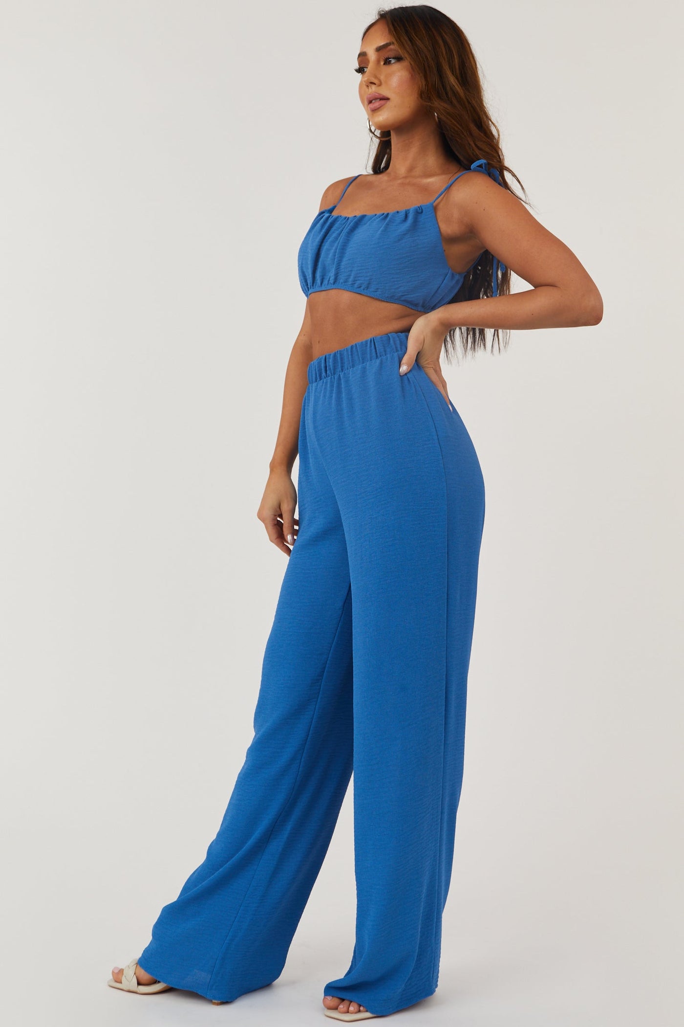 Sapphire Tie Strap Crop Top and Pants Set