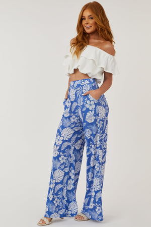 Sapphire Tropical Print Palazzo Knit Pants