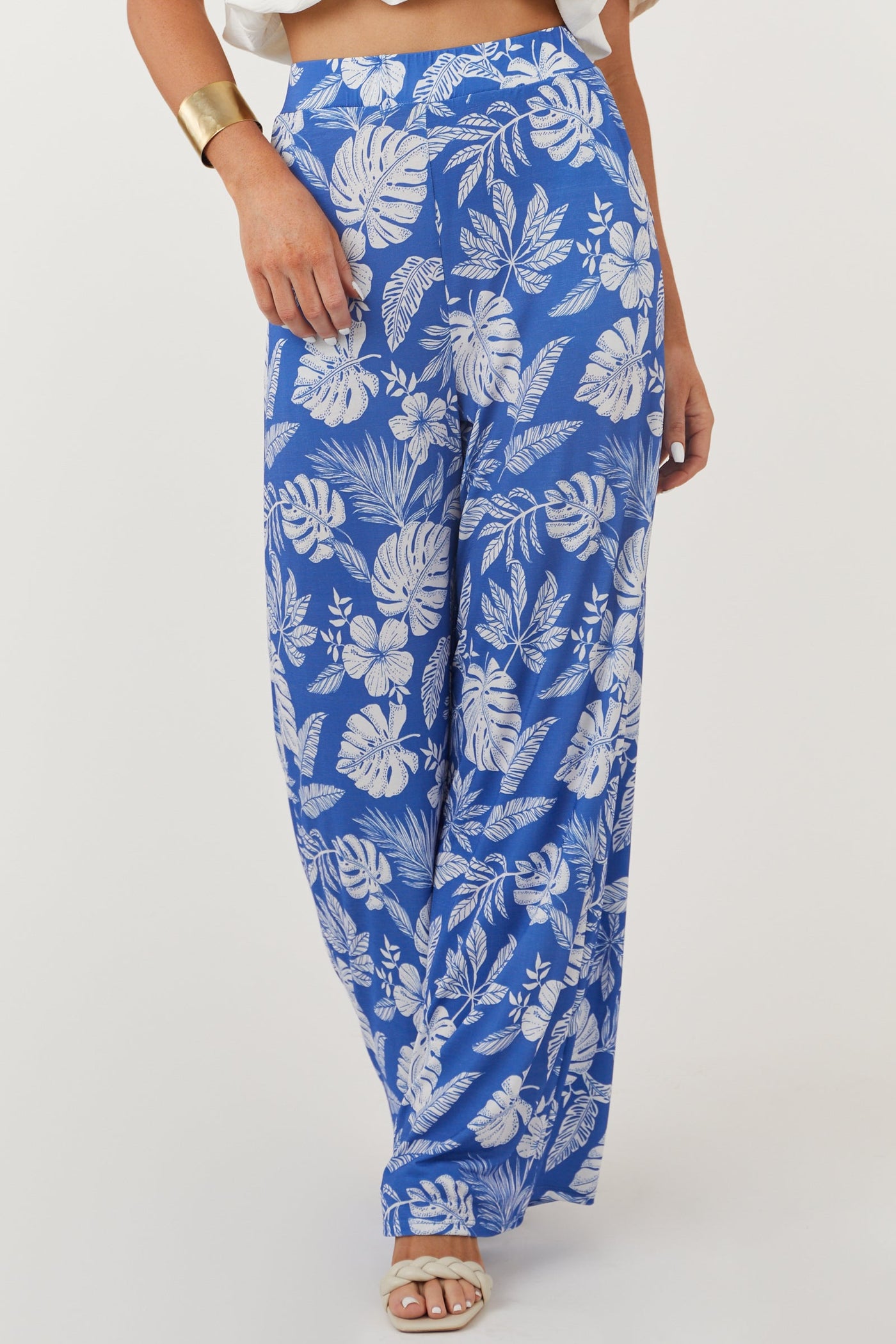 Sapphire Tropical Print Palazzo Knit Pants