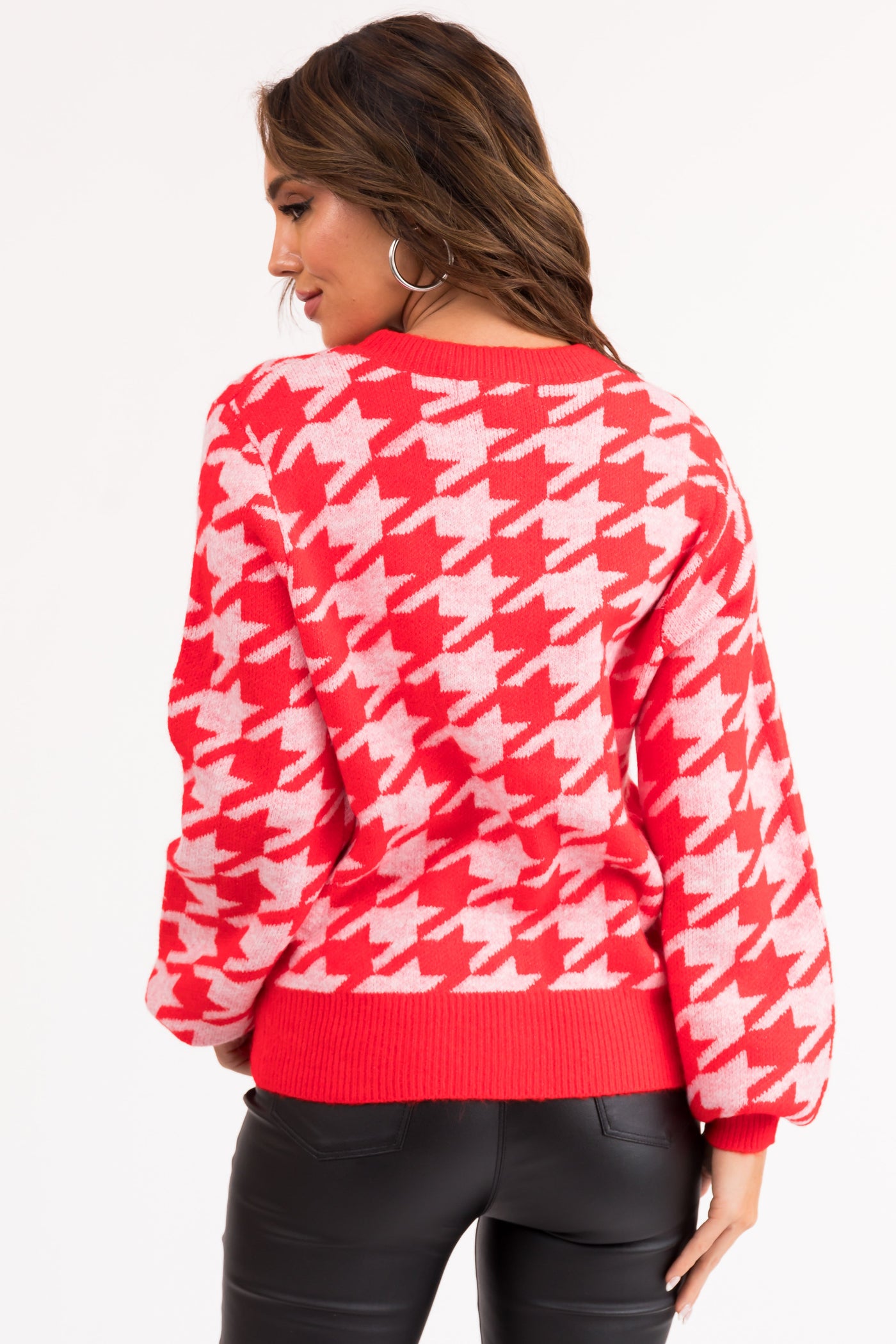 Scarlet Houndstooth Button Down Cardigan