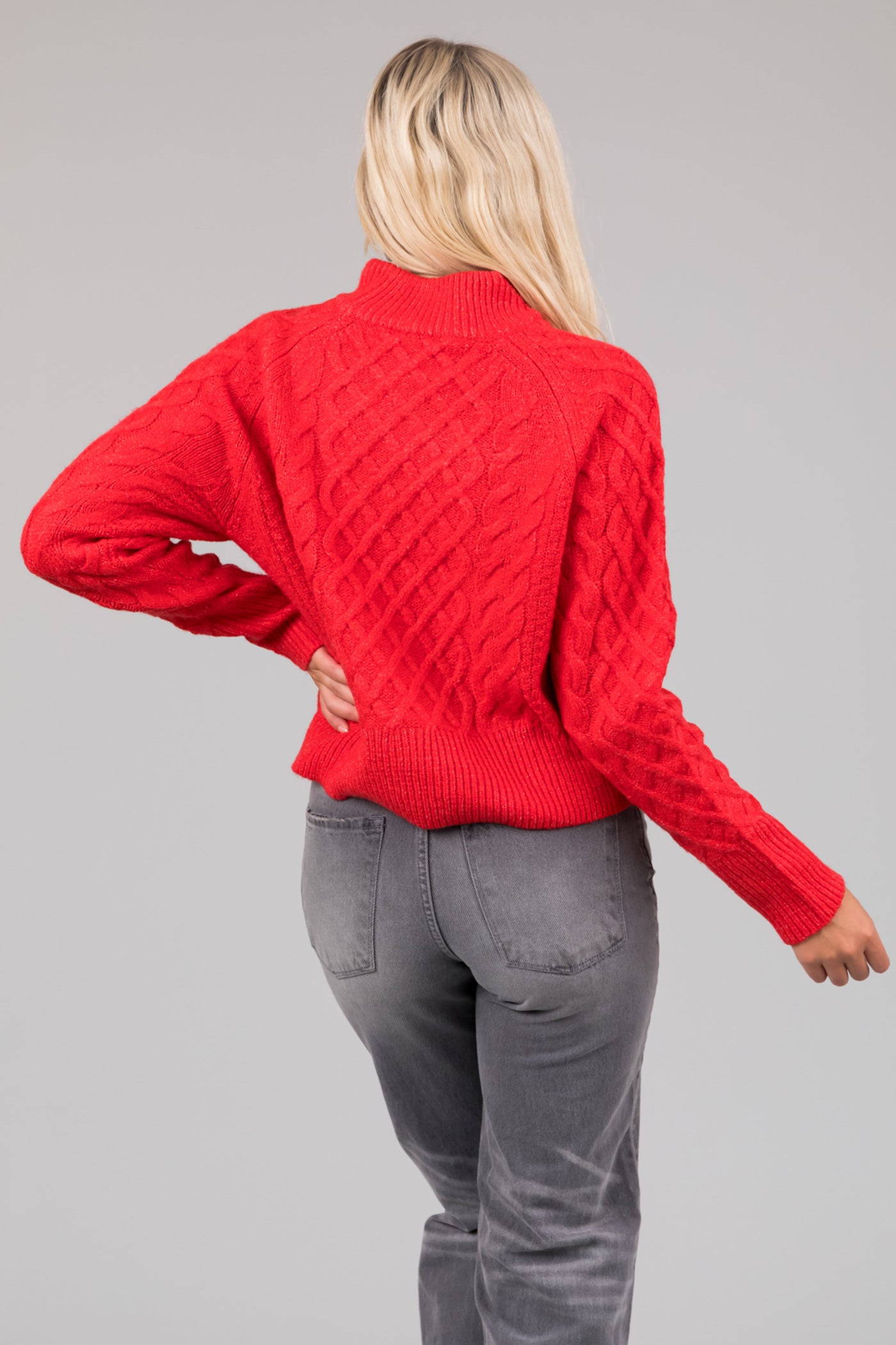 Scarlet Mock Neck Cable Knit Sweater