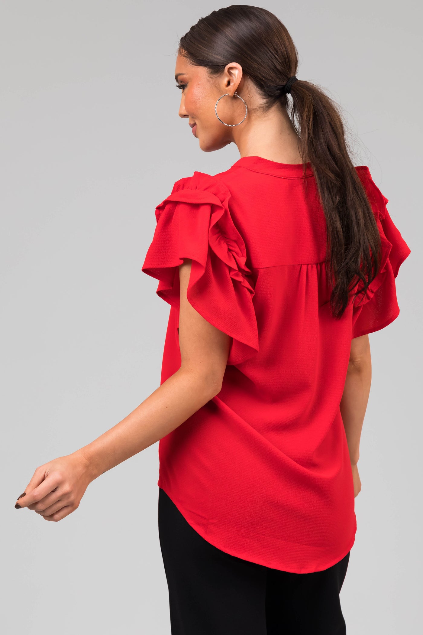 Scarlet Short Ruffle Sleeve V Neck Blouse