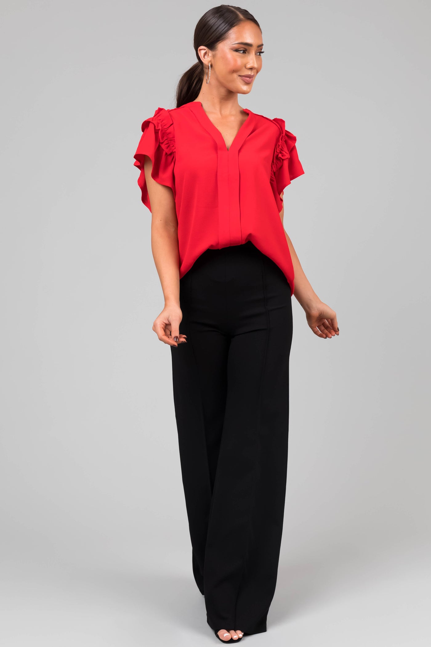 Scarlet Short Ruffle Sleeve V Neck Blouse