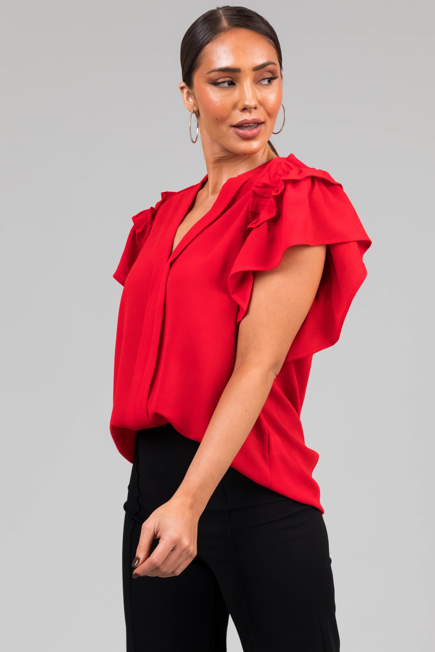 Scarlet Short Ruffle Sleeve V Neck Blouse