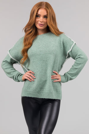 Seafoam Long Sleeve Stitching Detail Sweater