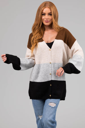 Sepia Colorblock Striped Oversized Cardigan