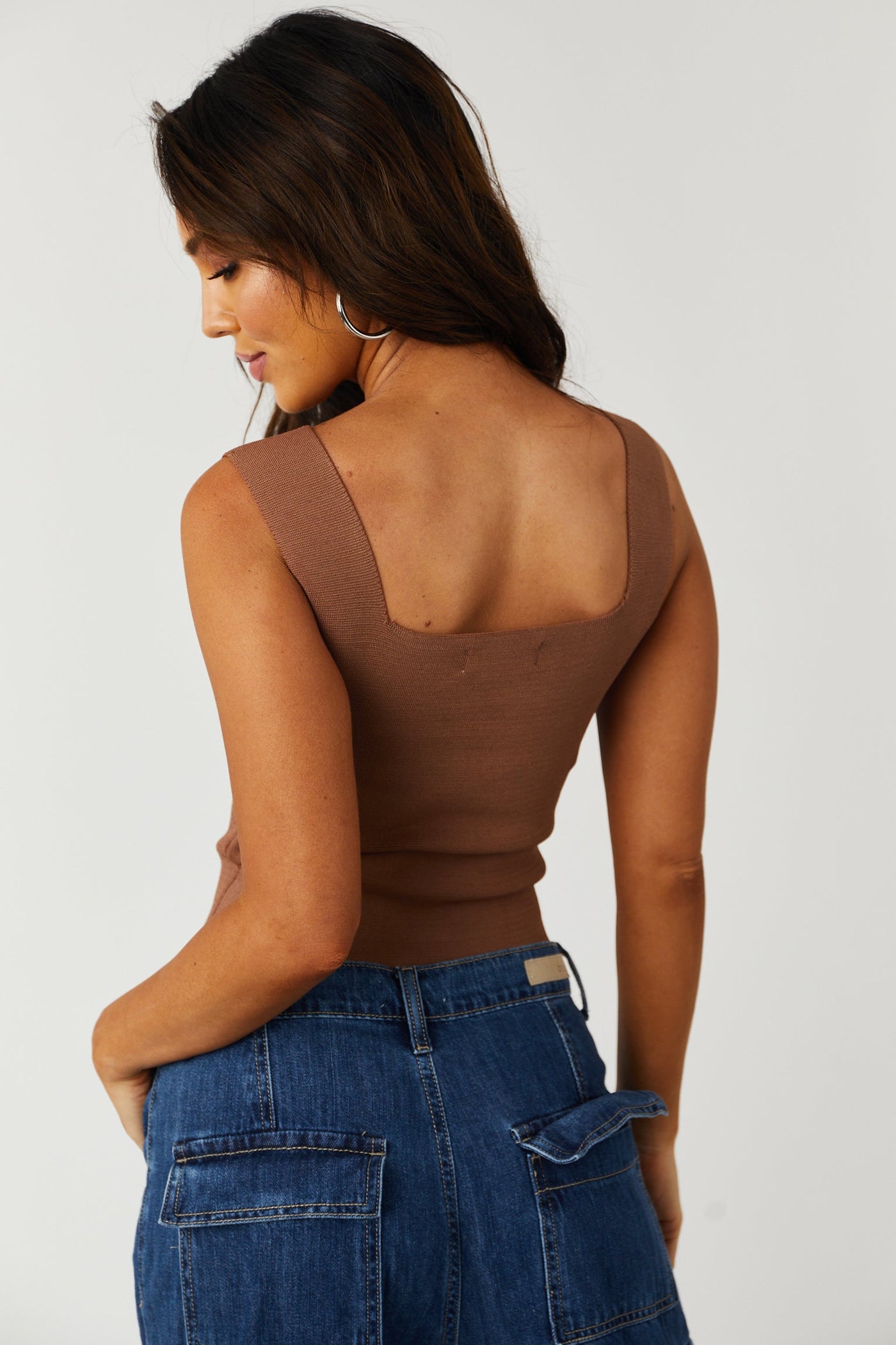 Sepia Square Neck Thick Knit Tank Top