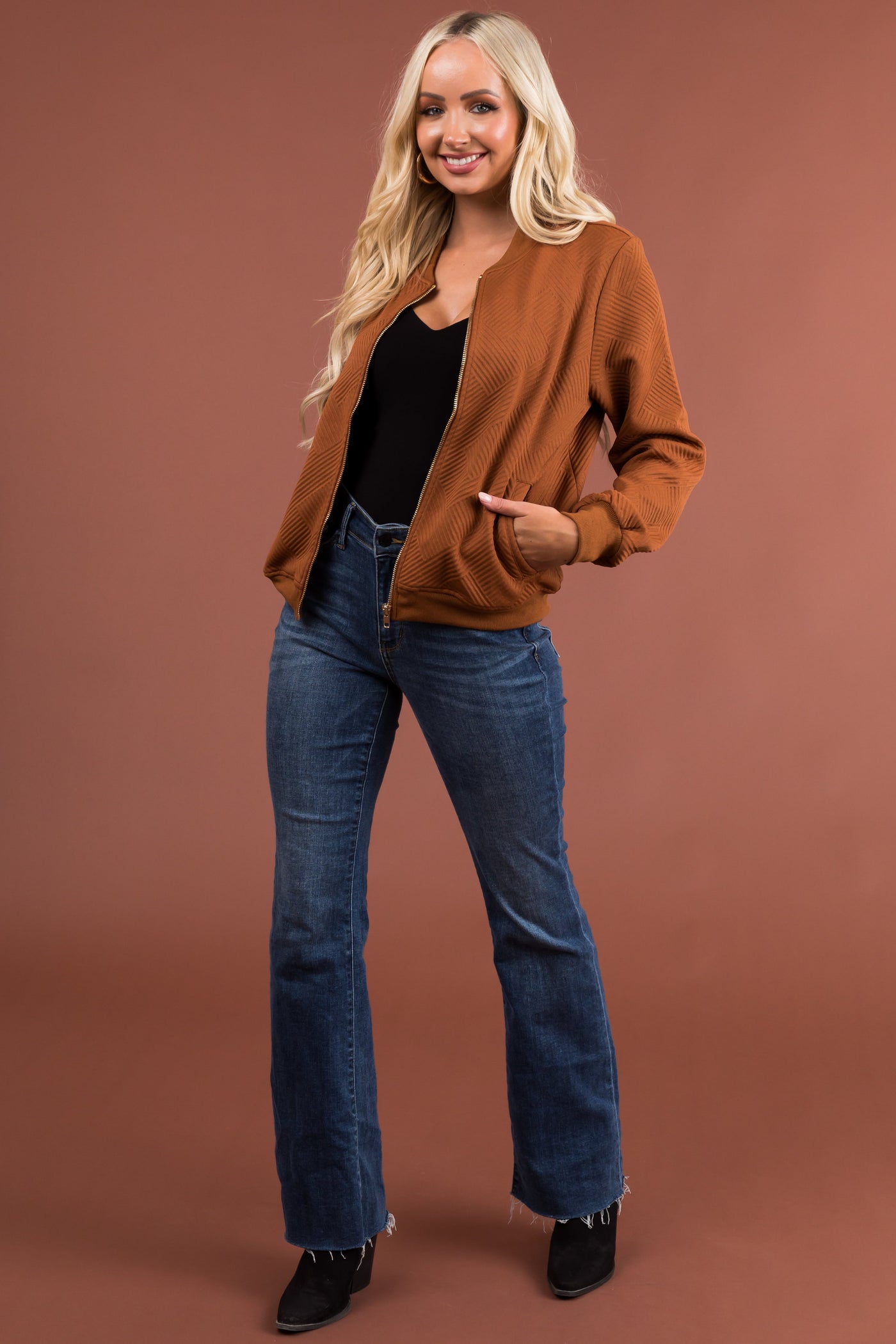 Sepia Zip Up Jacket with Ribbing