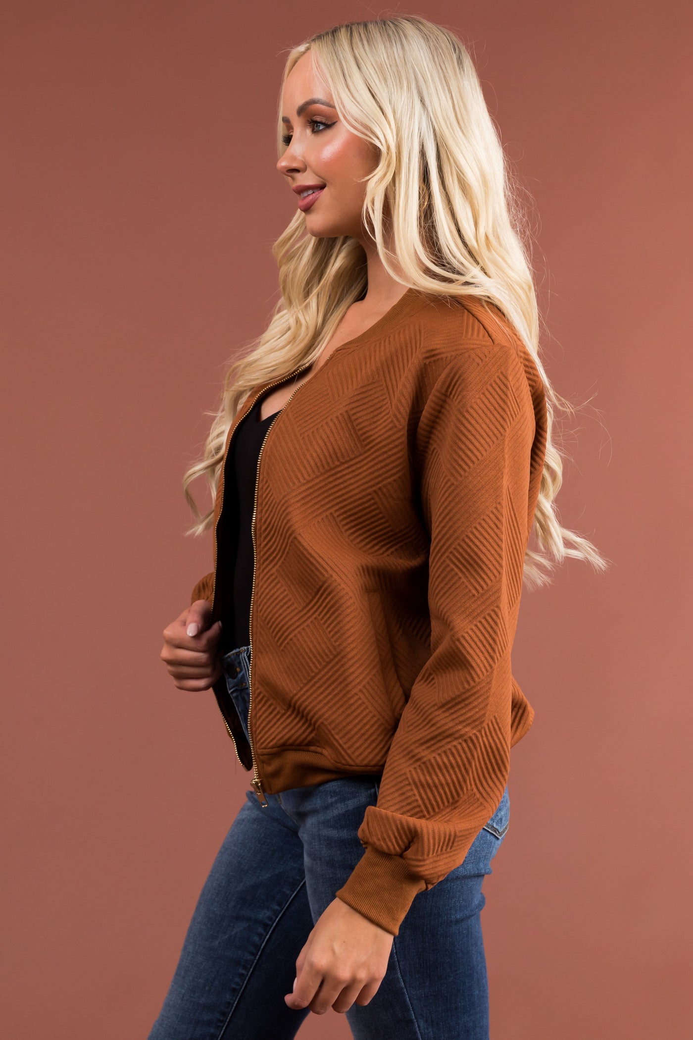 Sepia Zip Up Jacket with Ribbing