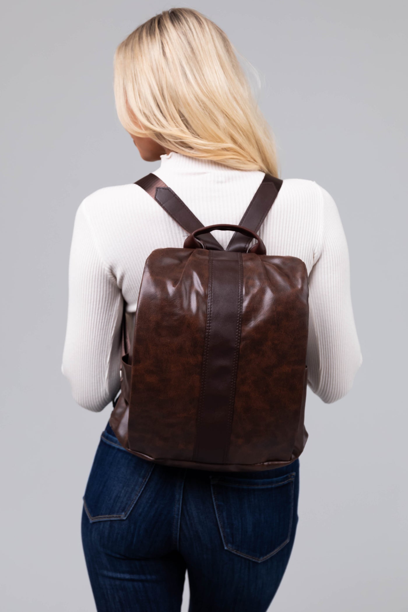 Sepia Faux Leather Multifunctional Backpack