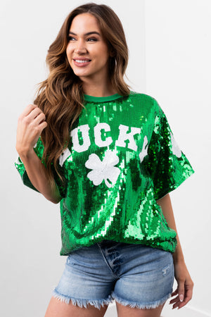Shamrock 'Lucky' Sequin Short Sleeve Mini Dress