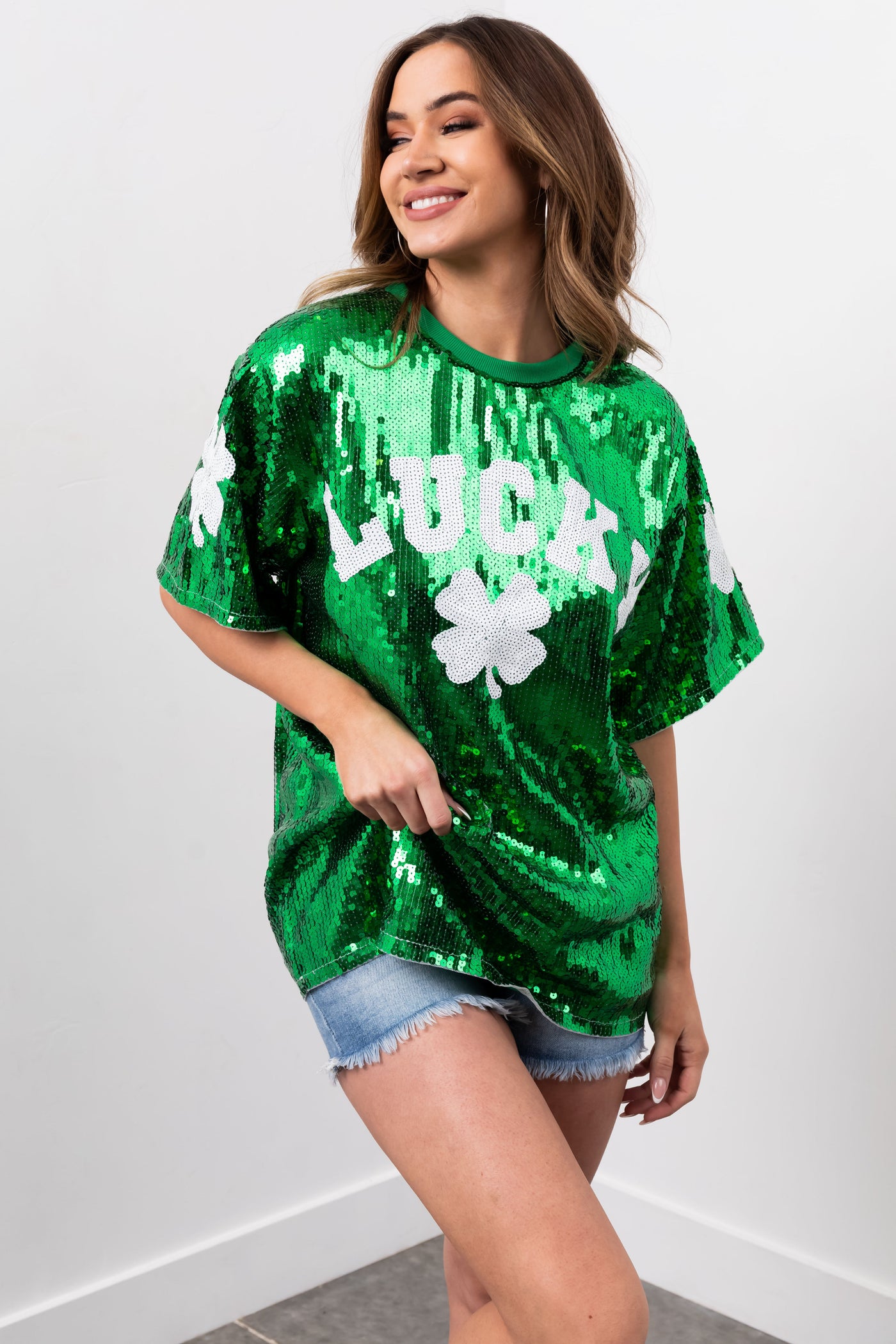 Shamrock 'Lucky' Sequin Short Sleeve Mini Dress