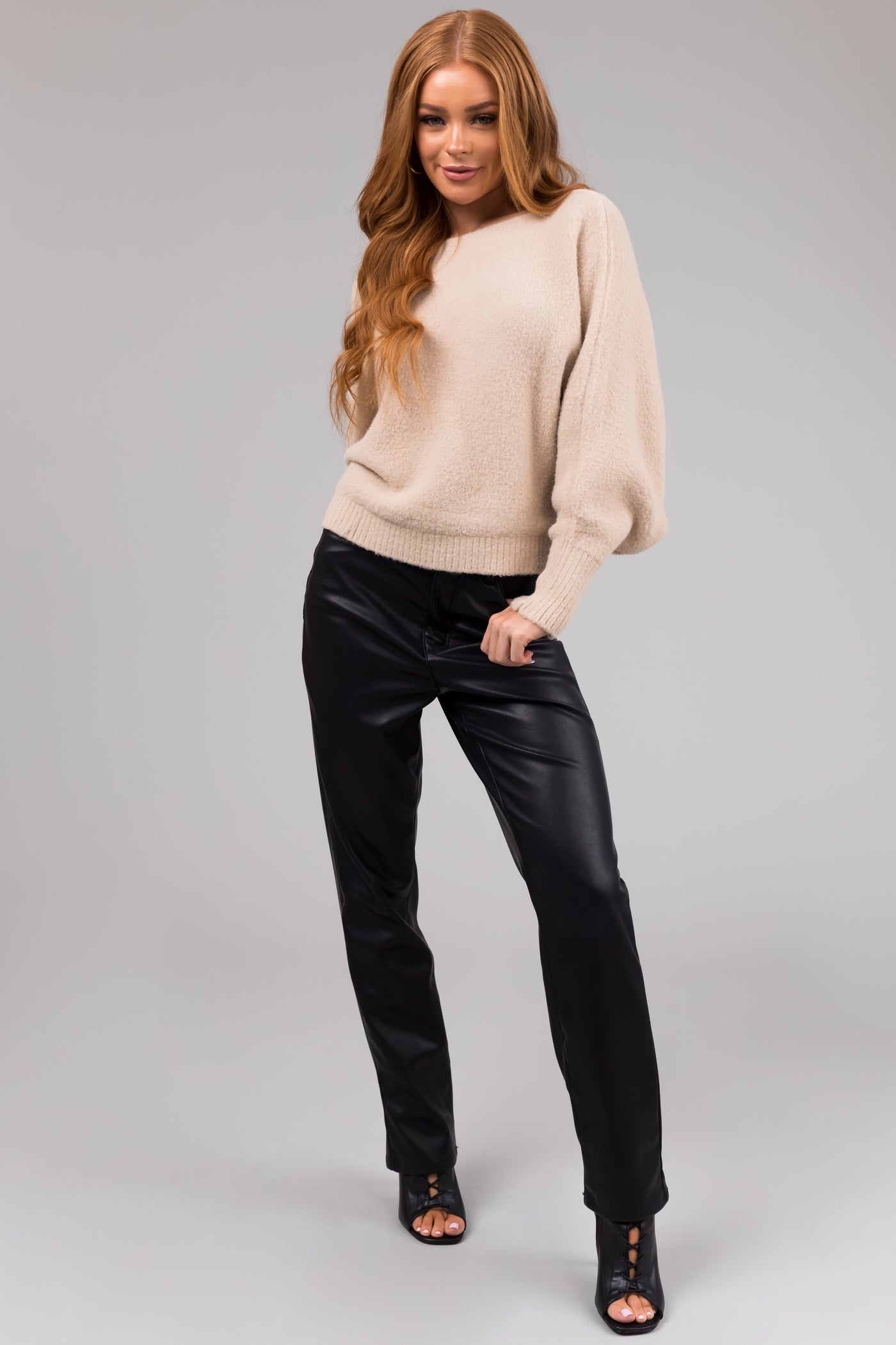 She+Sky Beige Fuzzy Dolman Sleeve Sweater