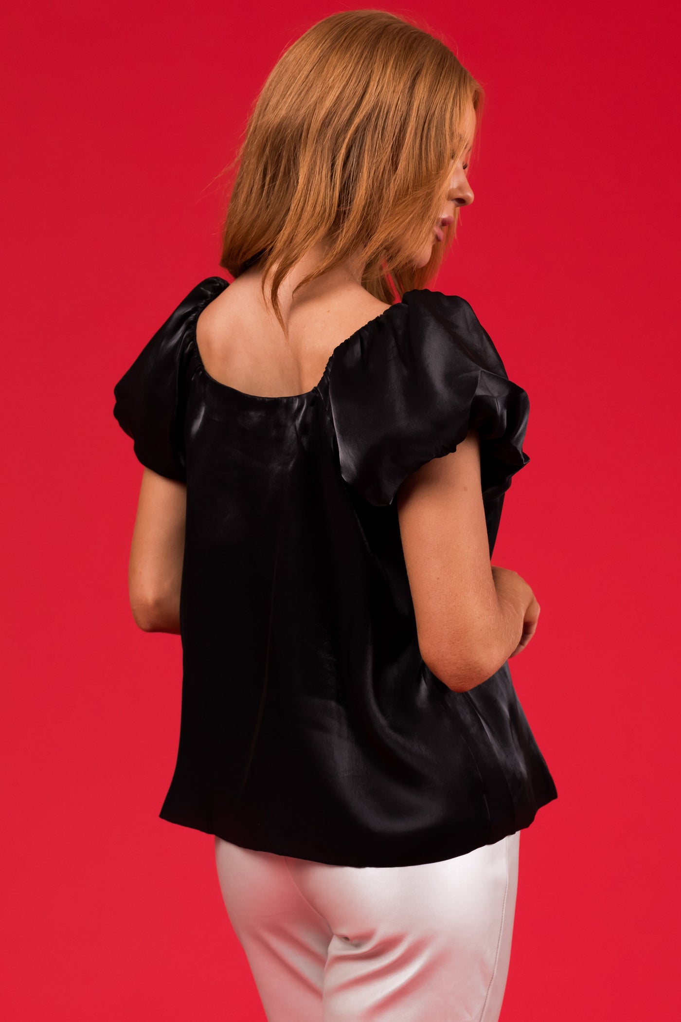 She+Sky Black Puff Short Sleeve Top