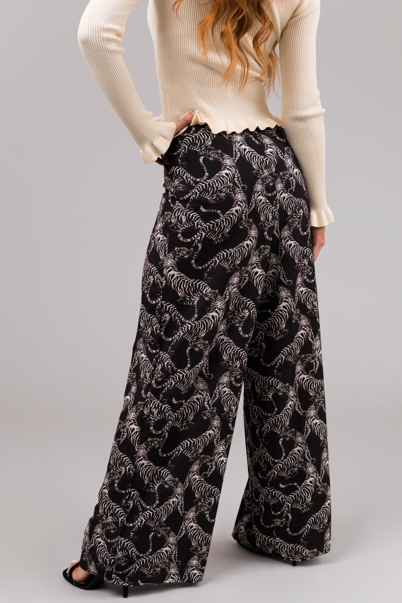 She+Sky Black Tiger Print Flowy Pants