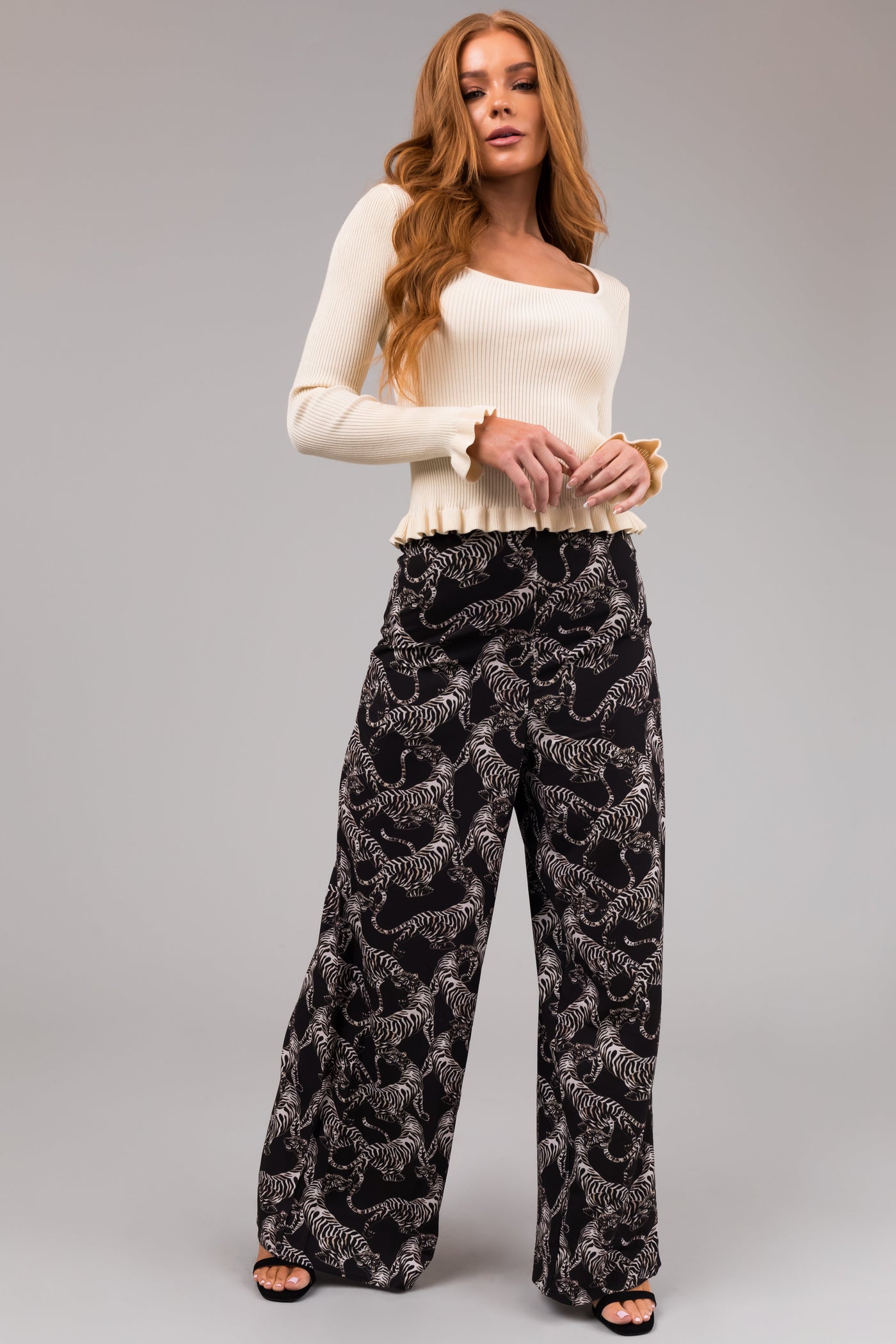 She+Sky Black Tiger Print Flowy Pants