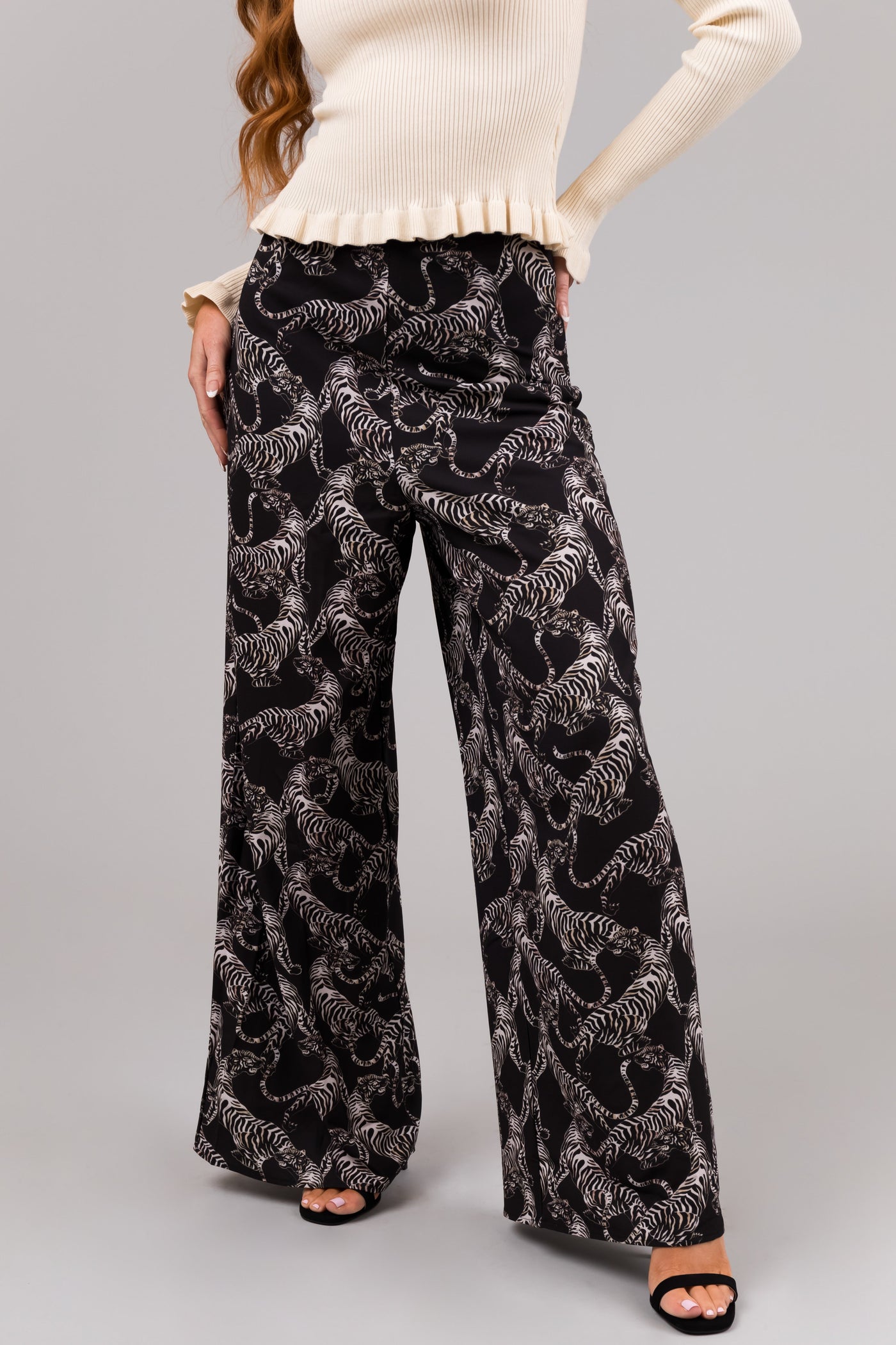 She+Sky Black Tiger Print Flowy Pants